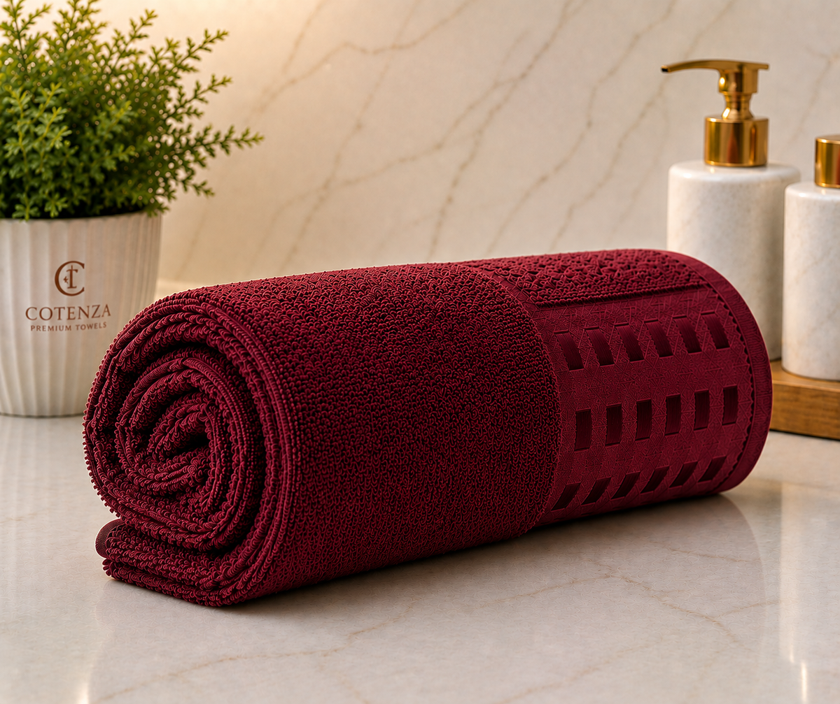 Cotenza Cotton Bath Towel with Side Border for Everyday Bathroom Use
