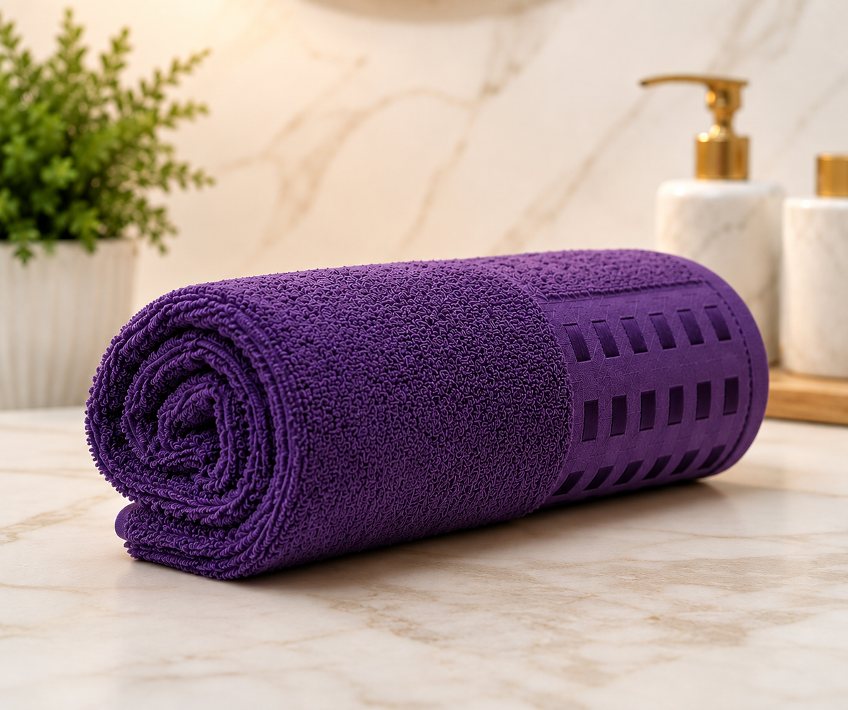 Royal purple textured bath towel with elegant woven design