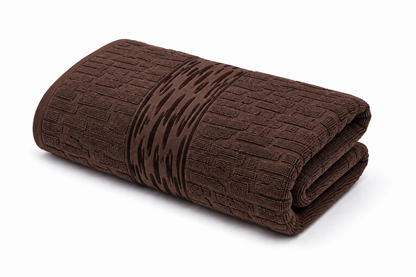 Dark chocolate brown textured bath towel with decorative woven pattern