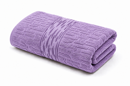 Lavender purple textured bath towel with decorative woven pattern